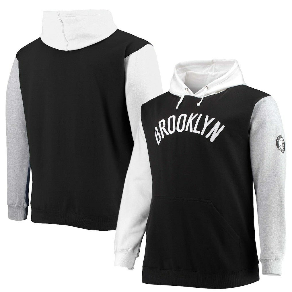 Brooklyn Nets Big & Tall Double Contrast Pullover Hoodie Black/White | Fanatics for sale