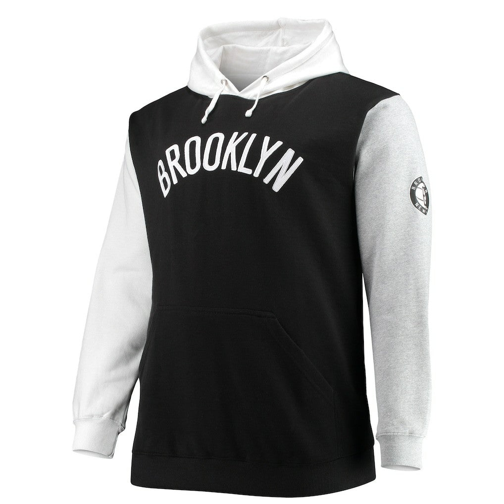 Brooklyn Nets Big & Tall Double Contrast Pullover Hoodie Black/White | Fanatics for sale