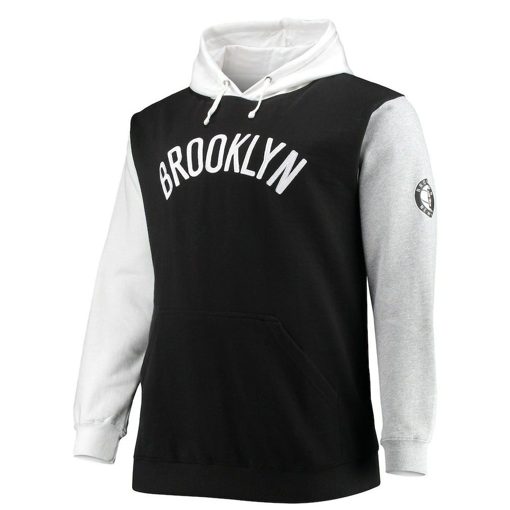 Brooklyn Nets Big & Tall Double Contrast Pullover Hoodie Black/White | Fanatics for sale