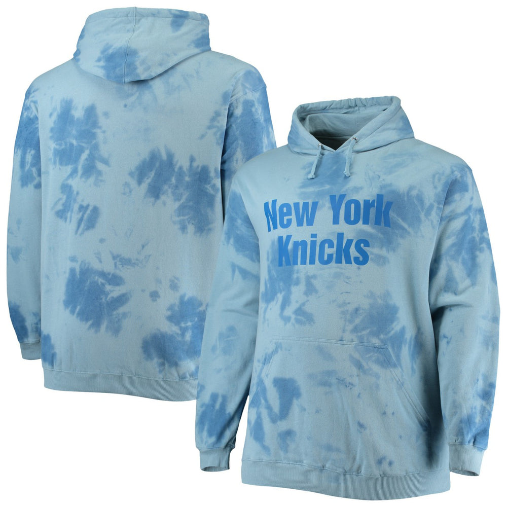 New York Knicks Big & Tall Wordmark Cloud Dye Pullover Hoodie Blue | Fanatics US