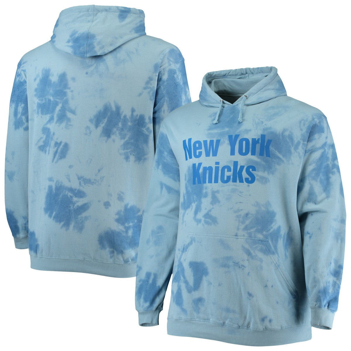 New York Knicks Big & Tall Wordmark Cloud Dye Pullover Hoodie Blue | Fanatics US
