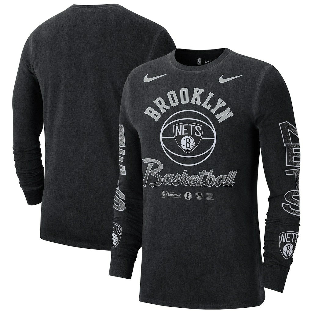 Brooklyn Nets Courtside Retro Elevated Long Sleeve T-Shirt Black | Nike for sale