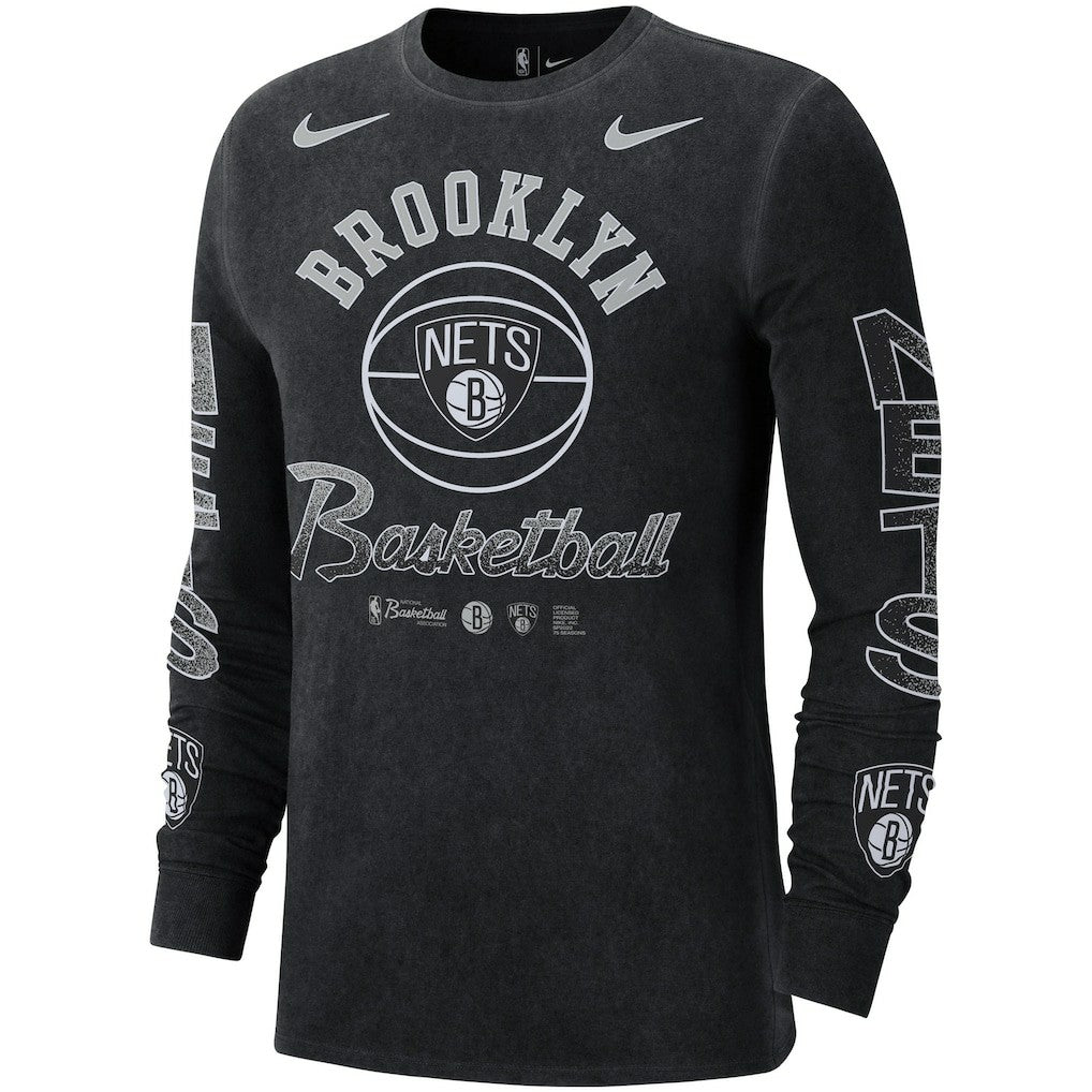 Brooklyn Nets Courtside Retro Elevated Long Sleeve T-Shirt Black | Nike for sale