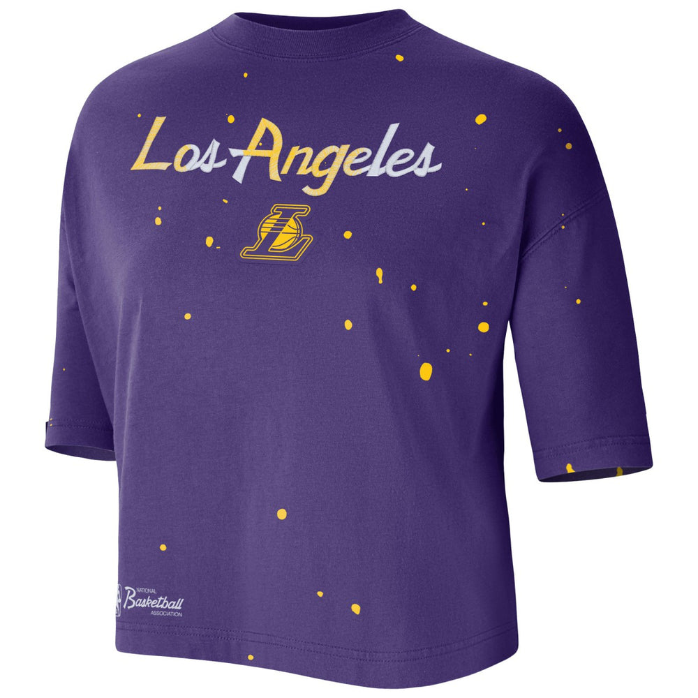 Los Angeles Lakers Women's Courtside Splatter Cropped T-Shirt Purple | Nike