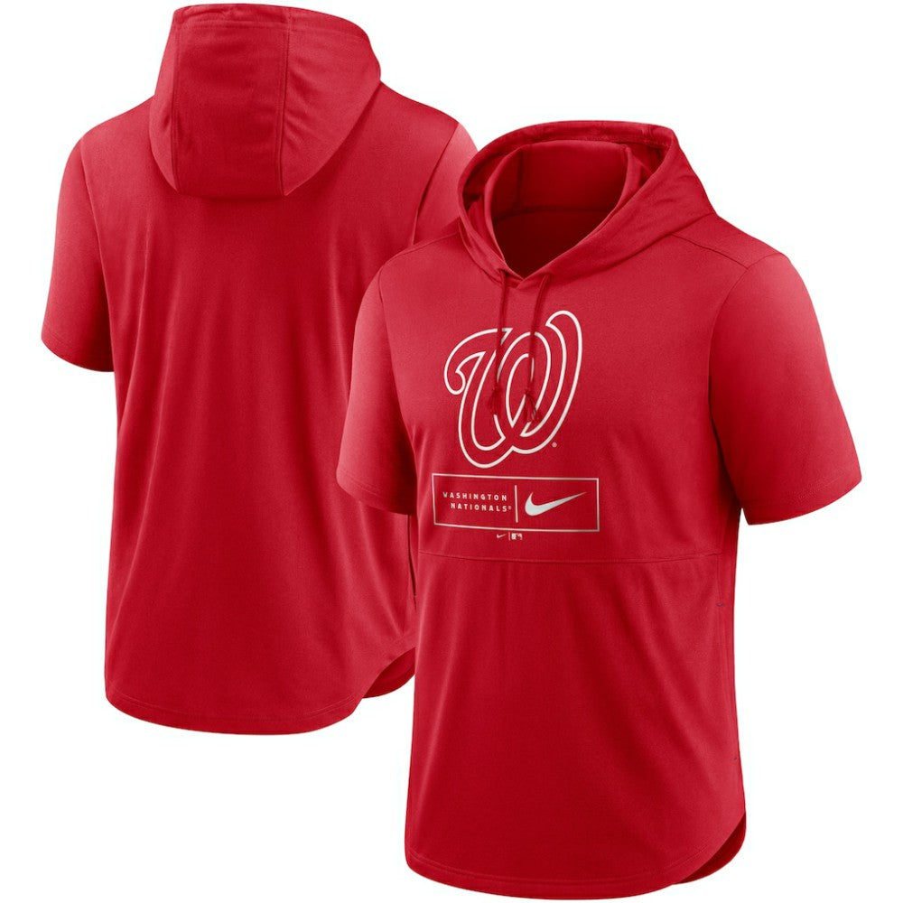 Washington Nationals Nike Lockup Performance Short Sleeve Lightweight Hooded Top - Red - Nike Online