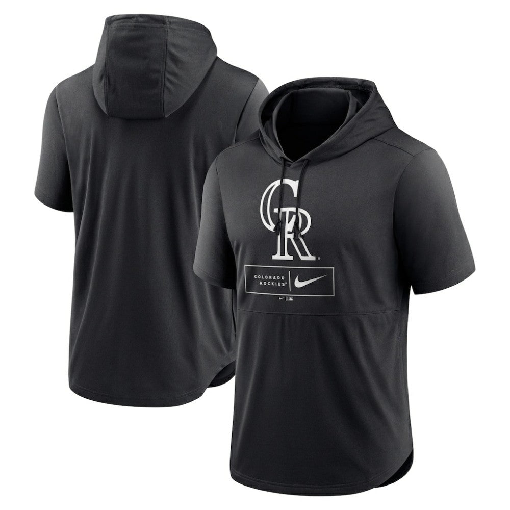 Colorado Rockies Nike Lockup Performance Short Sleeve Lightweight Hooded Top - Black - Nike Lifestyle