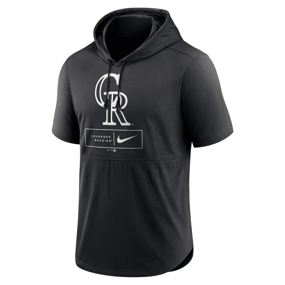 Colorado Rockies Nike Lockup Performance Short Sleeve Lightweight Hooded Top - Black - Nike Lifestyle