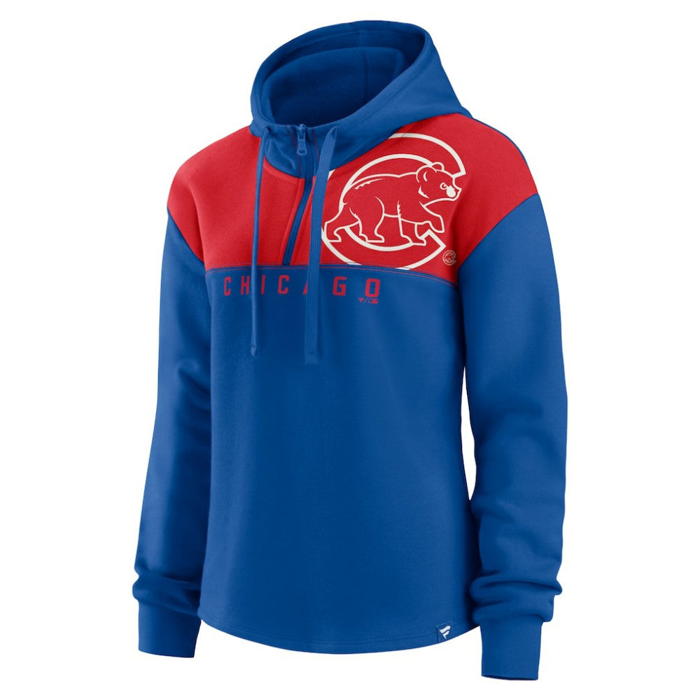 Chicago Cubs Fanatics Women's Iconic Overslide Color-Block Quarter-Zip Hoodie - Royal - Fanatics Online