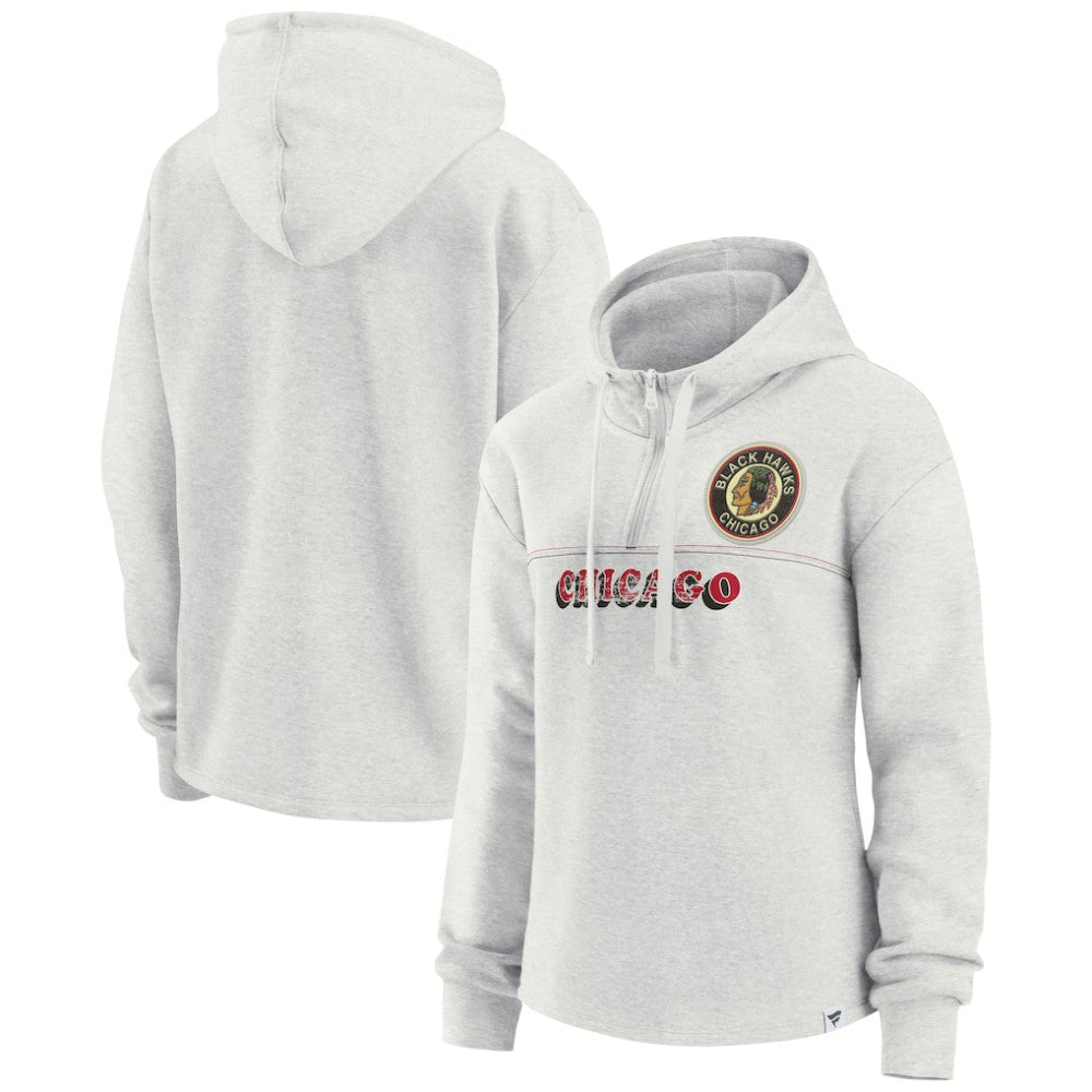Chicago Blackhawks Fanatics Women's True Classics Legacy Quarter-Zip Hoodie - Ash - NHL 4370583
