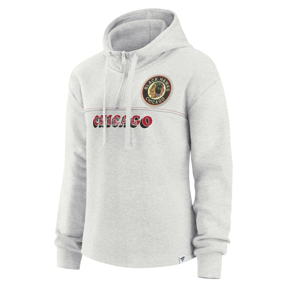 Chicago Blackhawks Fanatics Women's True Classics Legacy Quarter-Zip Hoodie - Ash - NHL 4370583