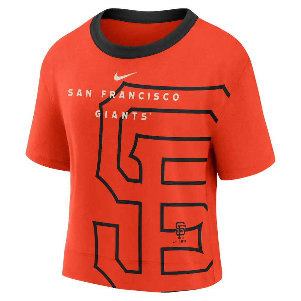 San Francisco Giants Nike Women's Team First High Hip Boxy T-Shirt - Orange/Black - Nike Lifestyle