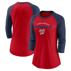 Washington Nationals Nike Women's Modern Baseball Arch Tri-Blend Raglan 3/4-Sleeve T-Shirt - Red/Navy - Nike Discount