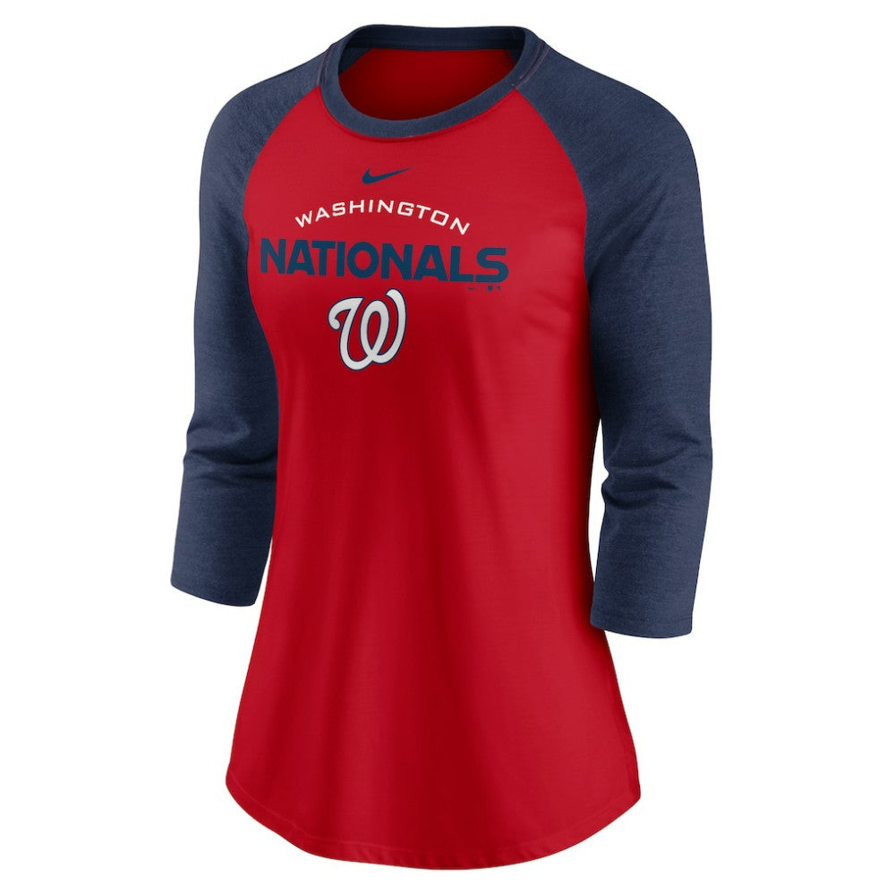 Washington Nationals Nike Women's Modern Baseball Arch Tri-Blend Raglan 3/4-Sleeve T-Shirt - Red/Navy - Nike Discount