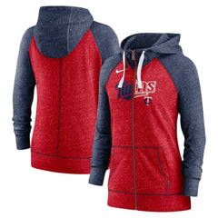 Minnesota Twins Nike Women's Split Wordmark Gym Vintage Raglan Lightweight Full-Zip Hoodie - Heather Red/Heather Navy - Nike Sale