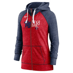 Minnesota Twins Nike Women's Split Wordmark Gym Vintage Raglan Lightweight Full-Zip Hoodie - Heather Red/Heather Navy - Nike Sale