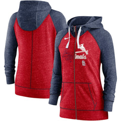 St. Louis Cardinals Nike Women's Split Wordmark Gym Vintage Raglan Lightweight Full-Zip Hoodie - Heather Red/Heather Navy - Nike Sale