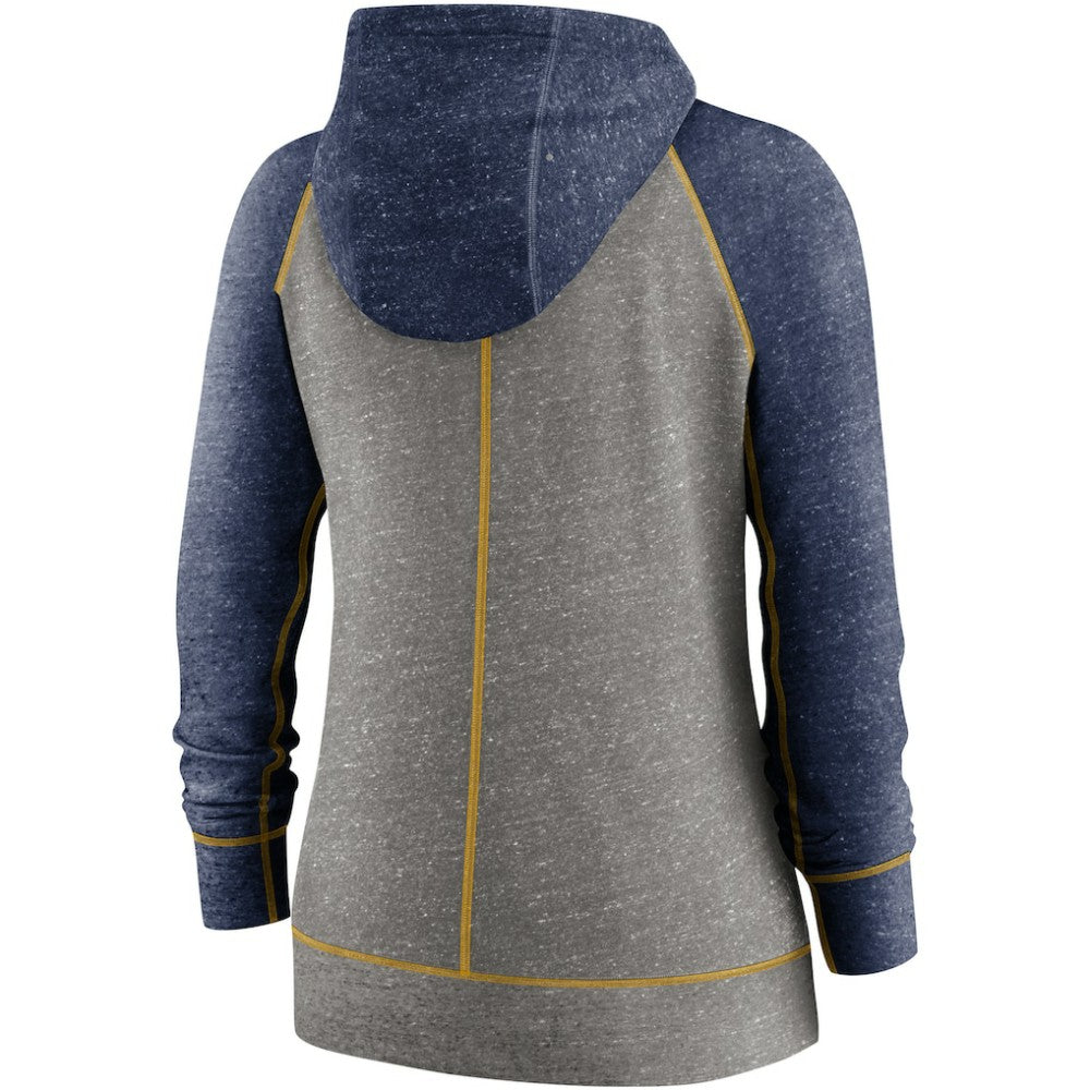 Milwaukee Brewers Nike Women's Split Wordmark Gym Vintage Raglan Lightweight Full-Zip Hoodie - Heather Charcoal/Heather Navy - Nike Lifestyle