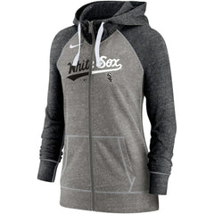 Chicago White Sox Nike Women's Split Wordmark Gym Vintage Raglan Lightweight Full-Zip Hoodie - Heather Charcoal/Heather Black - Nike on Sale