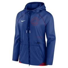 Chicago Cubs Nike Women's Statement Raglan Full-Zip Hoodie Jacket - Royal/Red - Nike on Sale