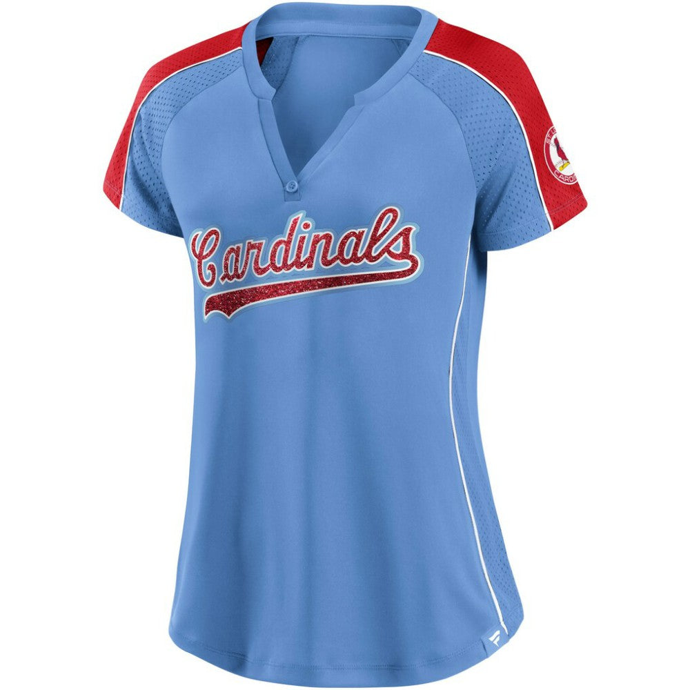 St. Louis Cardinals Fanatics Women's Light Blue/Red True Classic League Diva Pinstripe Raglan V-Neck T-Shirt - Fanatics Discount