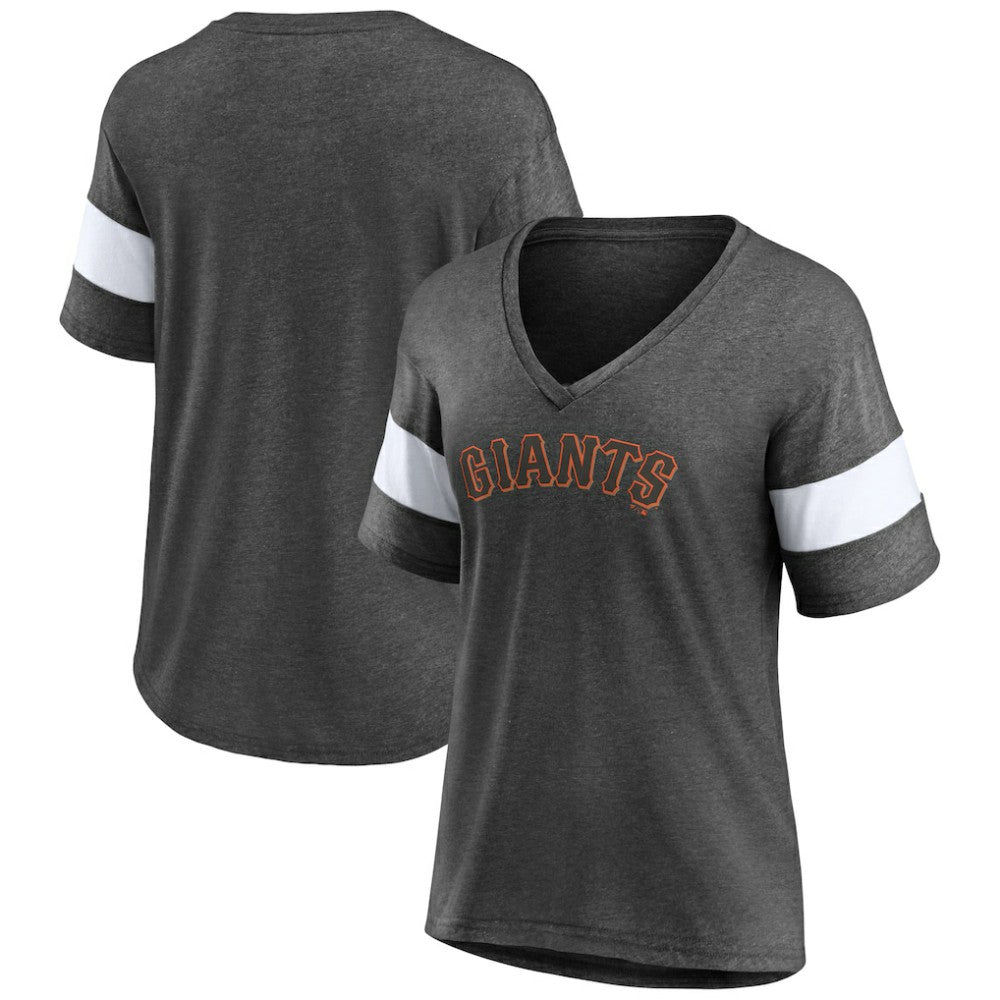 San Francisco Giants Fanatics Women's Wordmark V-Neck Tri-Blend T-Shirt - Heathered Charcoal - Fanatics Discount