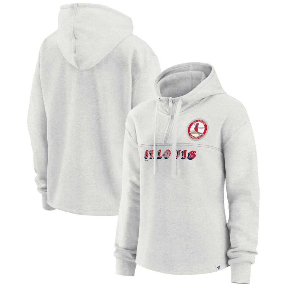 St. Louis Cardinals Fanatics Women's True Classics Legacy Quarter-Zip Hoodie - Oatmeal - Fanatics Discount