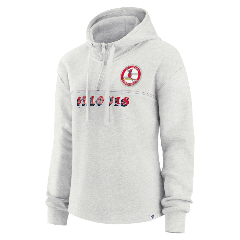 St. Louis Cardinals Fanatics Women's True Classics Legacy Quarter-Zip Hoodie - Oatmeal - Fanatics Discount