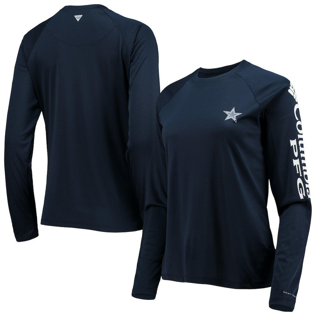 Columbia Dallas Cowboys Women's Tidal Omni-Shade Raglan Long Sleeve T-Shirt Navy/White