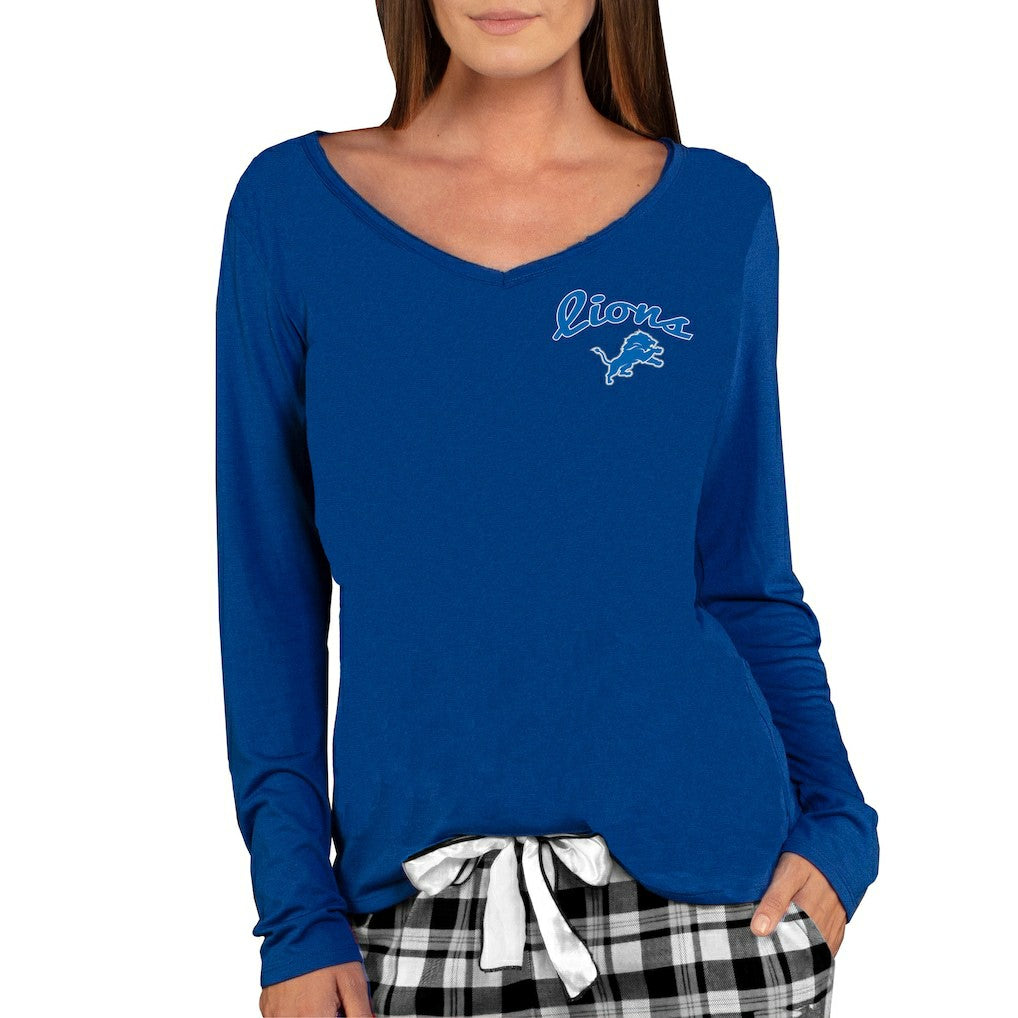Detroit Lions Concepts Sport Women's Marathon Knit Long Sleeve Lightweight V-Neck Lounge Top Blue