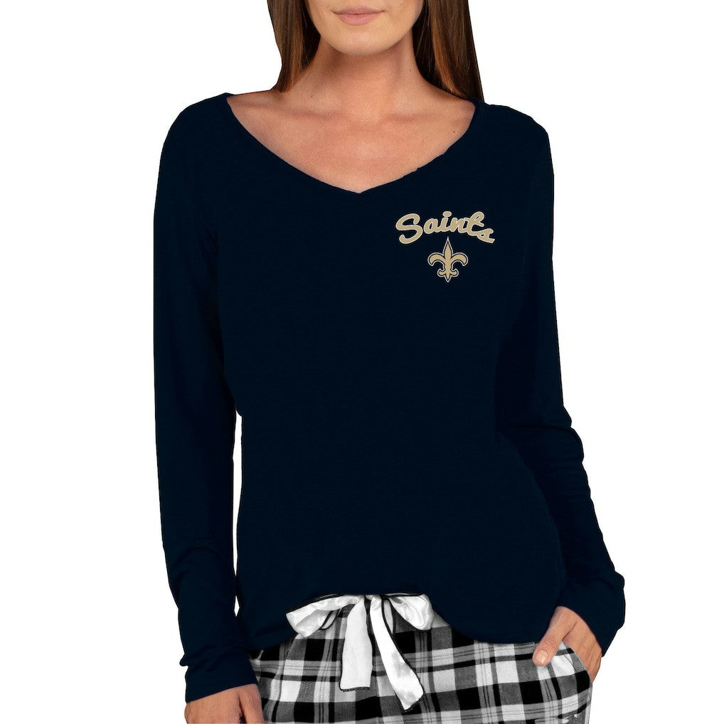 New Orleans Saints Concepts Sport Women's Marathon Knit Long Sleeve Lightweight V-Neck Lounge Top Black