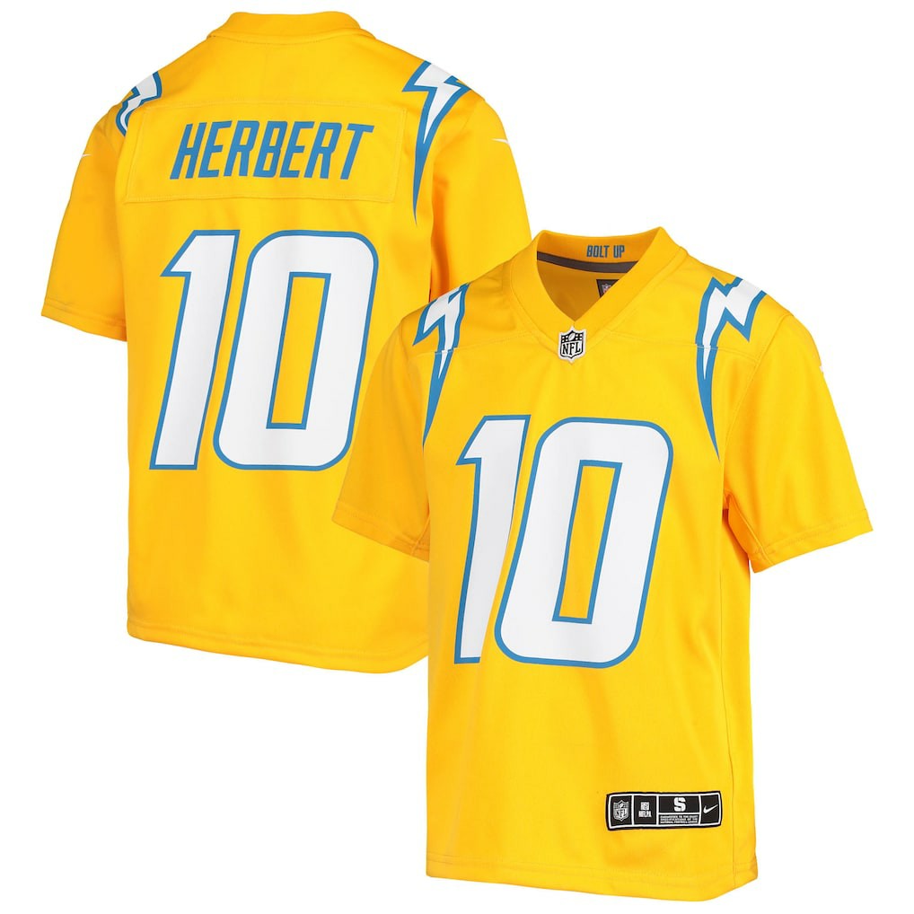 Nike Justin Herbert Los Angeles Chargers Youth Inverted Team Game Jersey Gold