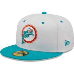 Miami Dolphins New Era Flipside 2Tone 59FIFTY Fitted Hat White/Aqua