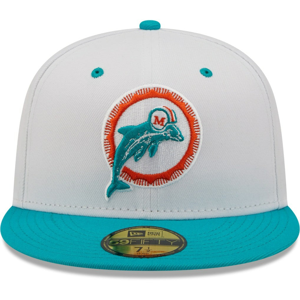 Miami Dolphins New Era Flipside 2Tone 59FIFTY Fitted Hat White/Aqua