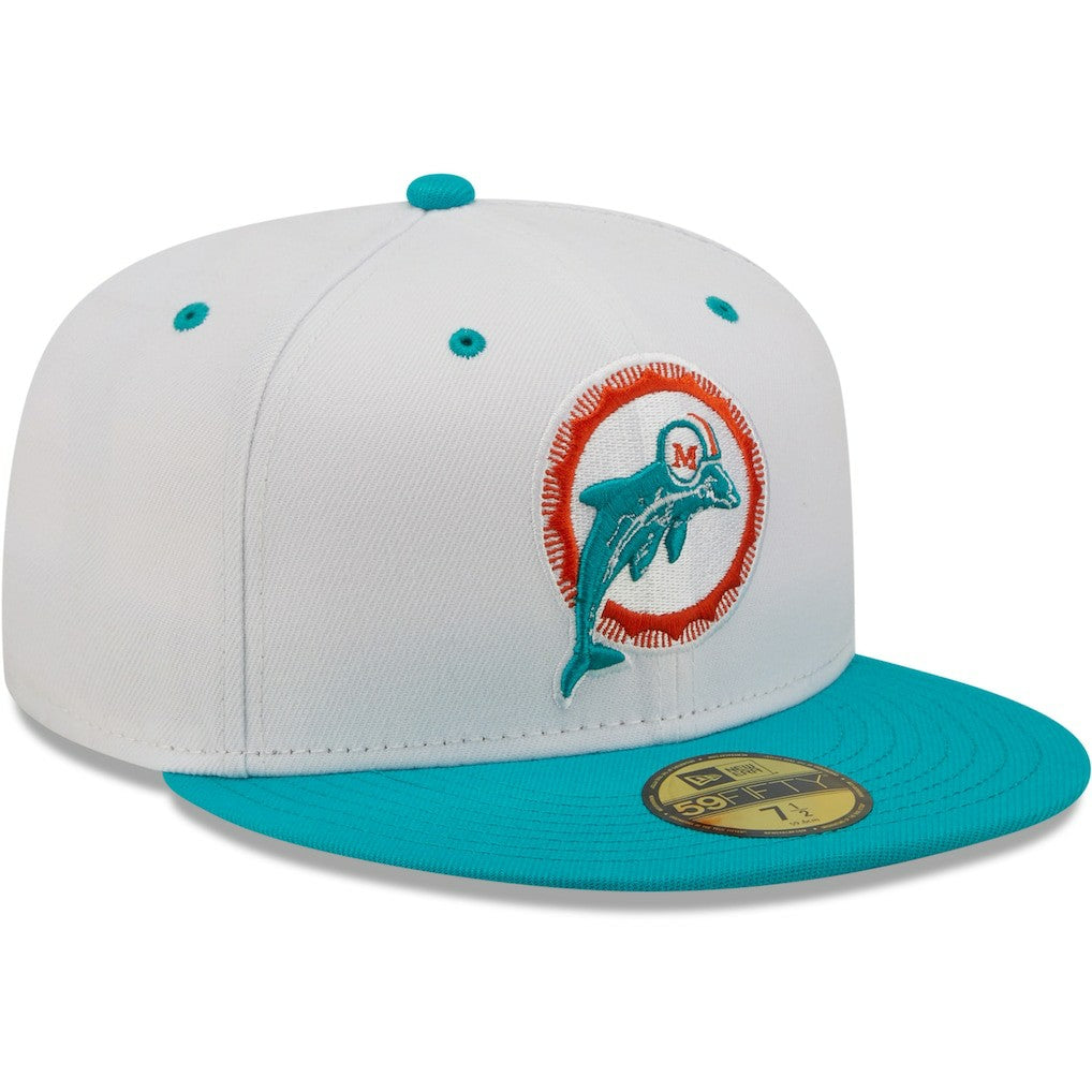 Miami Dolphins New Era Flipside 2Tone 59FIFTY Fitted Hat White/Aqua
