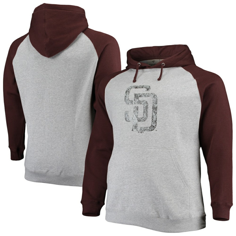 San Diego Padres Fanatics Big & Tall Raglan Pullover Hoodie - Heathered Gray/Brown - Fanatics on Sale