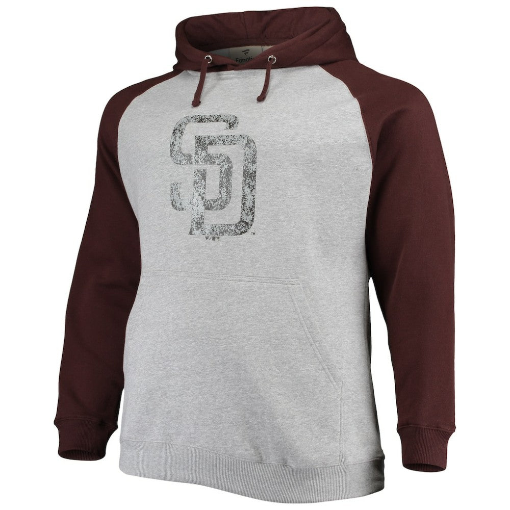 San Diego Padres Fanatics Big & Tall Raglan Pullover Hoodie - Heathered Gray/Brown - Fanatics on Sale