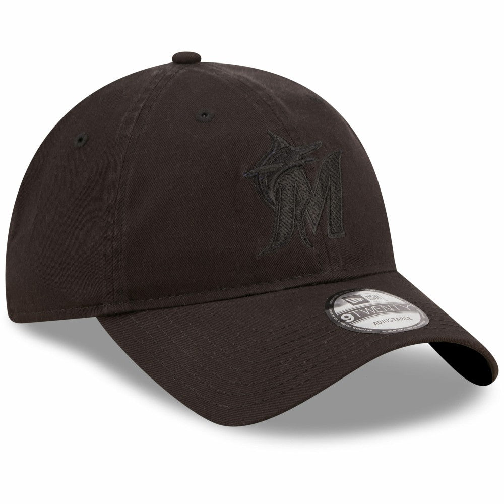 Miami Marlins New Era Black On Black Core Classic 2.0 9TWENTY Adjustable Hat - New Era Sale