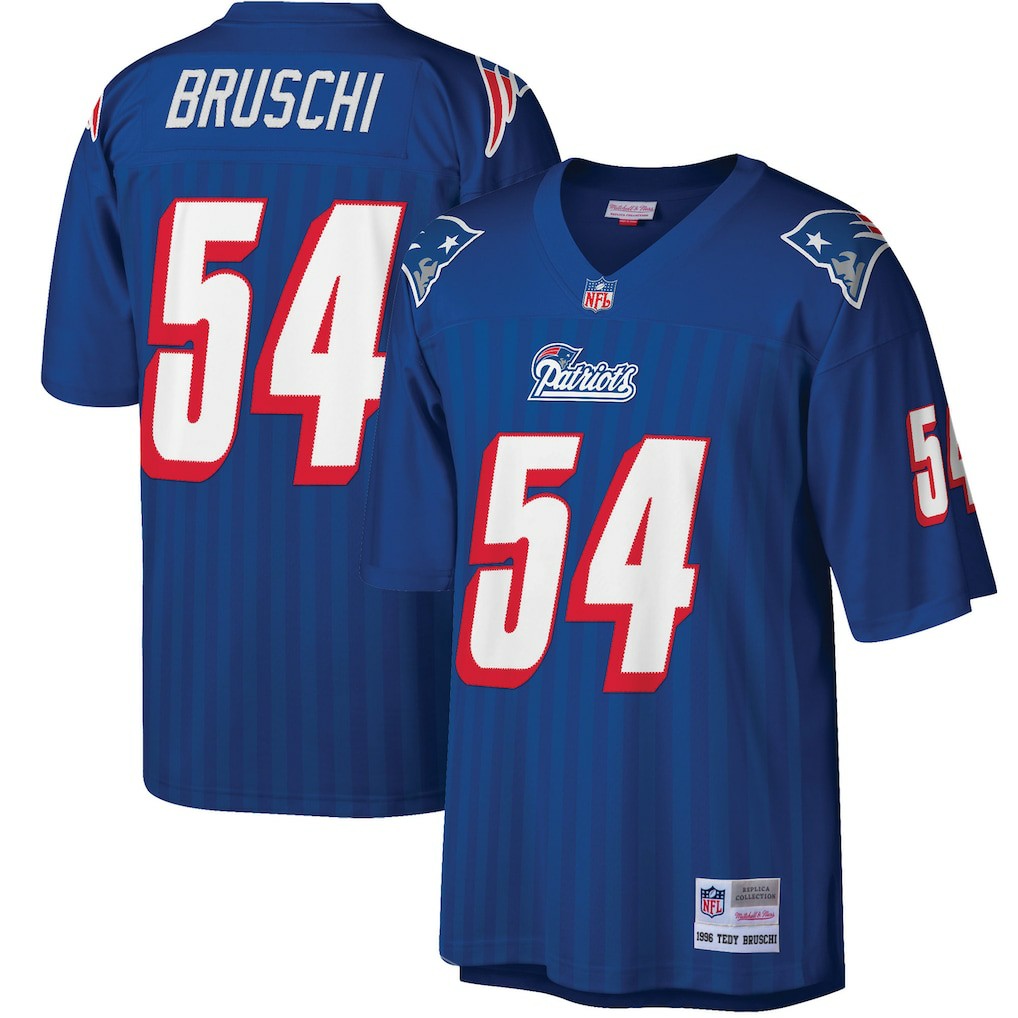 Mitchell & Ness Tedy Bruschi New England Patriots Big & Tall 1996 Retired Player Replica Jersey Royal