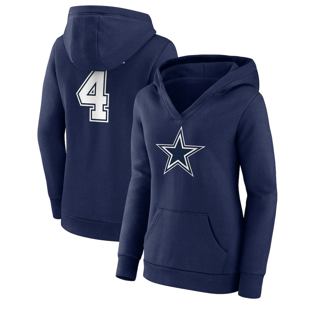 Fanatics Dak Prescott Dallas Cowboys Women's Player Icon Name & Number V-Neck Pullover Hoodie Navy