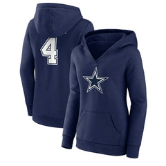 Fanatics Dak Prescott Dallas Cowboys Women's Player Icon Name & Number V-Neck Pullover Hoodie Navy