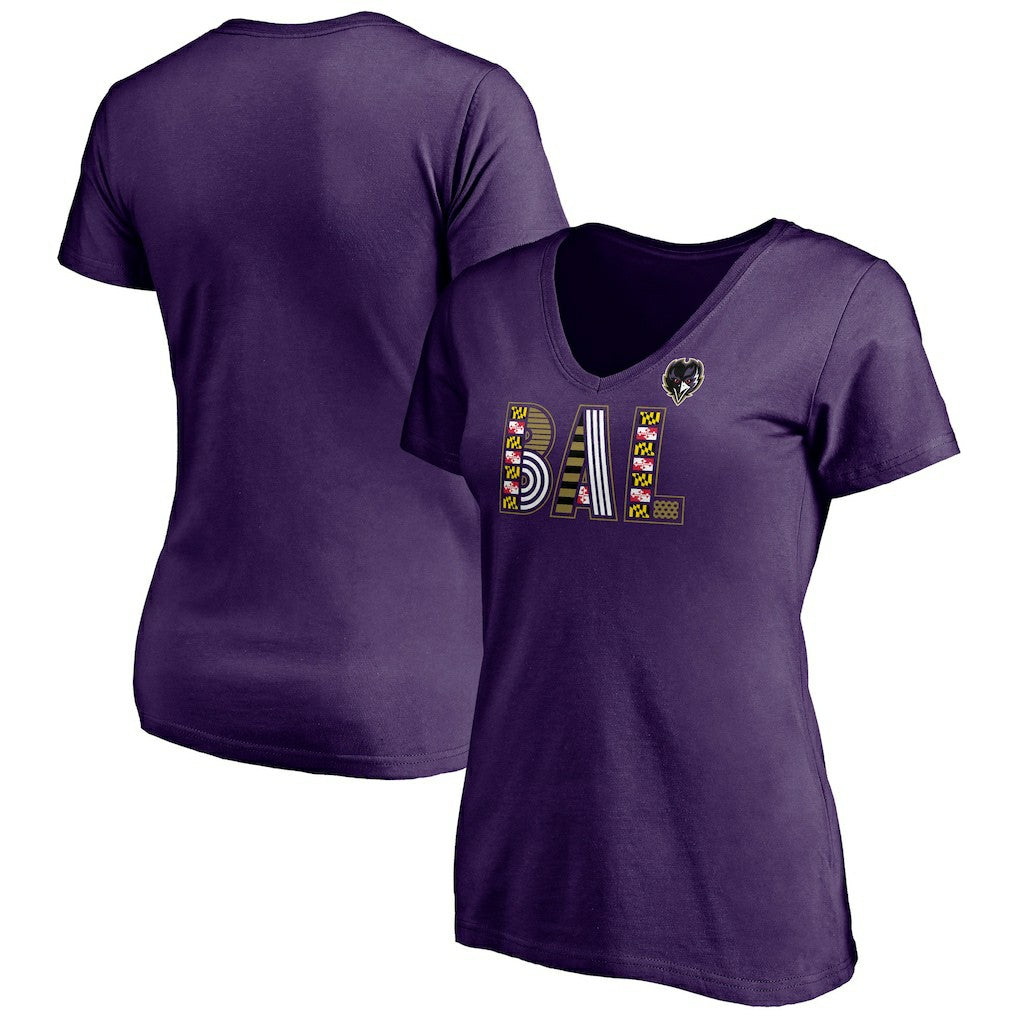 Fanatics Baltimore Ravens Women's Hometown Collection Wildcat V-Neck T-Shirt Purple