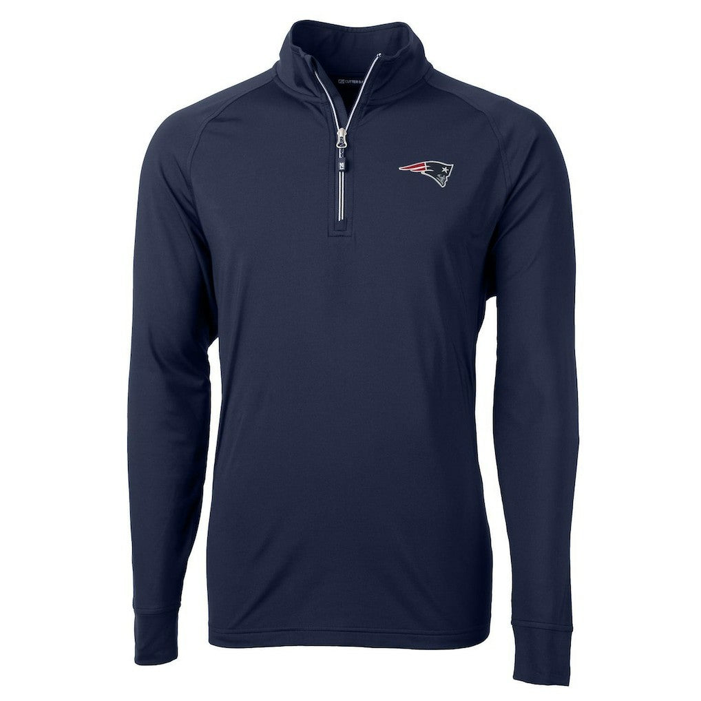 New England Patriots Cutter & Buck Adapt Eco Knit Quarter-Zip Pullover Jacket Navy