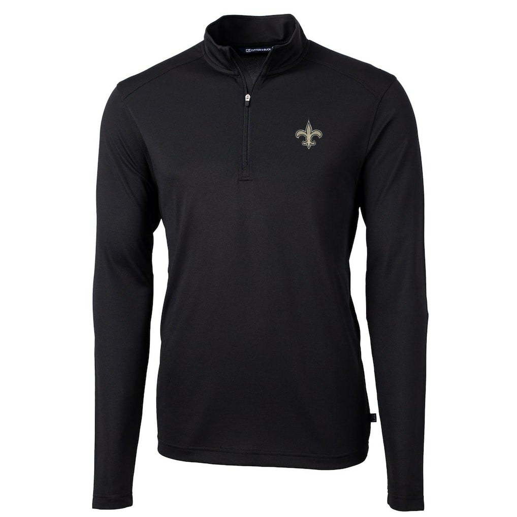 New Orleans Saints Cutter & Buck Virtue Eco Pique Recycled Quarter-Zip Pullover Jacket Black