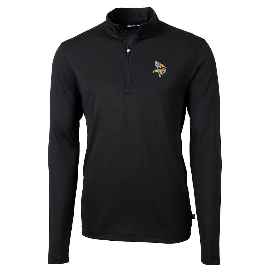Minnesota Vikings Cutter & Buck Virtue Eco Pique Recycled Quarter-Zip Pullover Jacket Black