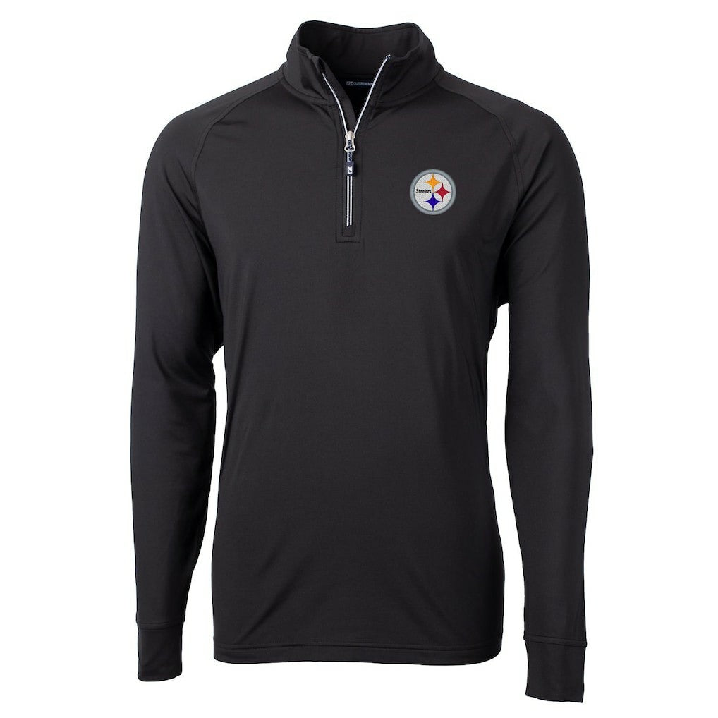 Pittsburgh Steelers Cutter & Buck Big & Tall Adapt Eco Knit Quarter-Zip Pullover Jacket Black