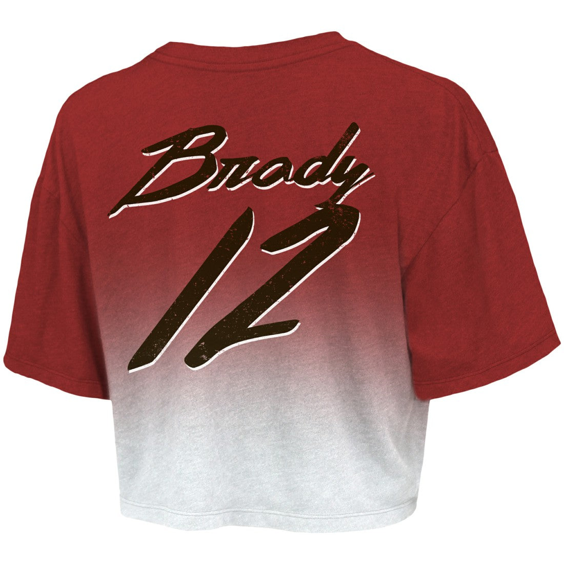 Tom Brady Tampa Bay Buccaneers Majestic Threads Women's Drip-Dye Player Name & Number Tri-Blend Crop T-Shirt Red/White