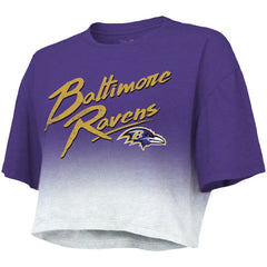 Lamar Jackson Baltimore Ravens Majestic Threads Women's Dip-Dye Player Name & Number Crop Top Purple/White