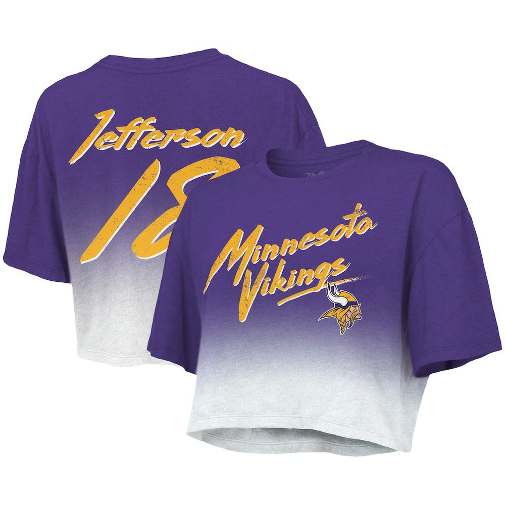 Justin Jefferson Minnesota Vikings Majestic Threads Women's Dip-Dye Player Name & Number Crop Top Purple/White