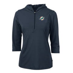 Miami Dolphins Cutter & Buck Women's Virtue Eco Pique Half-Zip 3/4 Sleeve Pullover Hoodie Navy