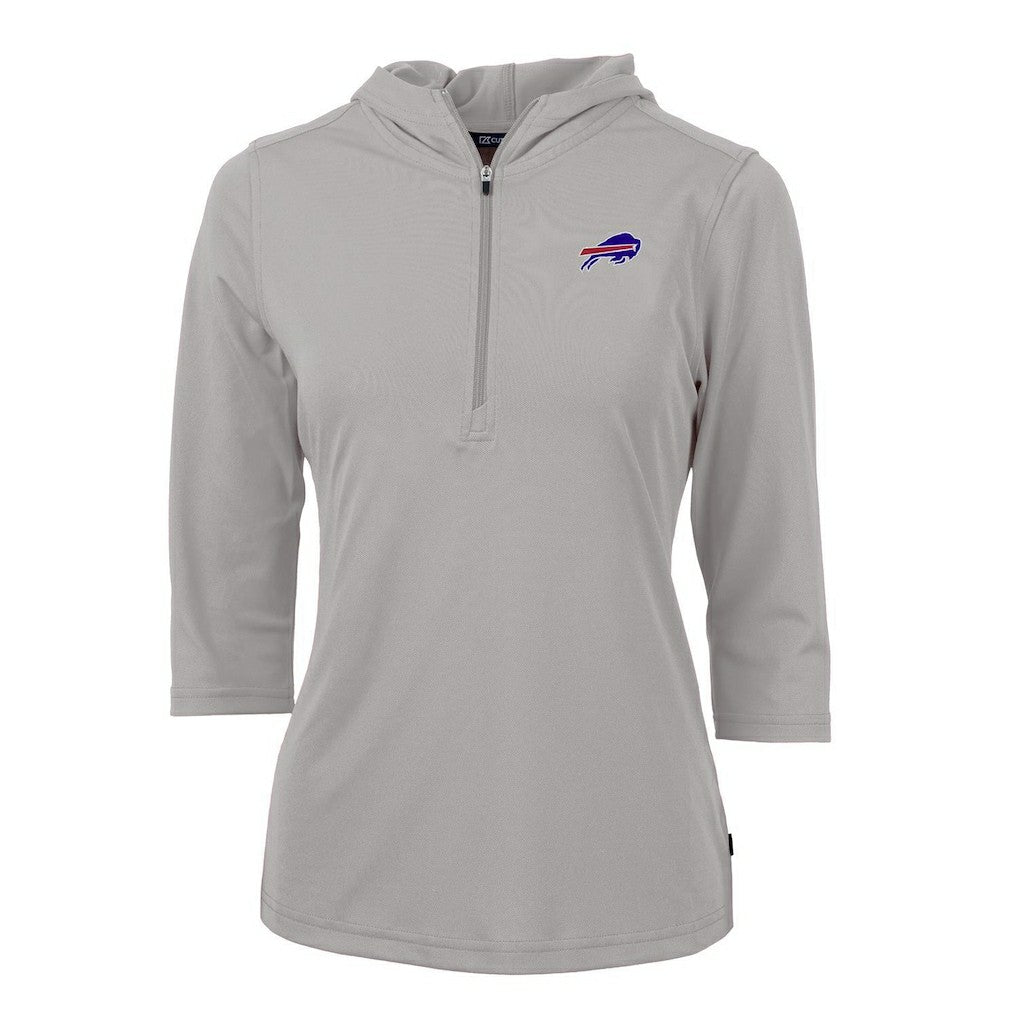 Buffalo Bills Cutter & Buck Women's Virtue Eco Pique Half-Zip 3/4 Sleeve Pullover Hoodie Gray